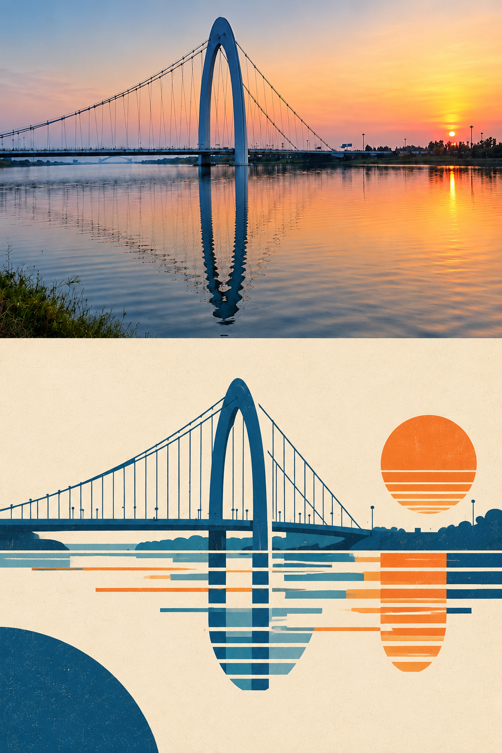 Bridge Reflections - Geometric Diptych - 2:3 Adaptation