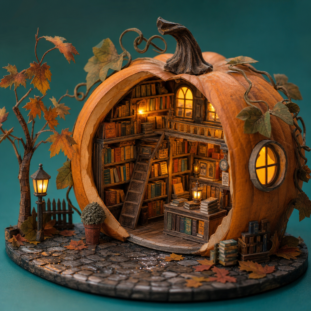 Cozy Pumpkin Bookshop — Halloween Miniature
