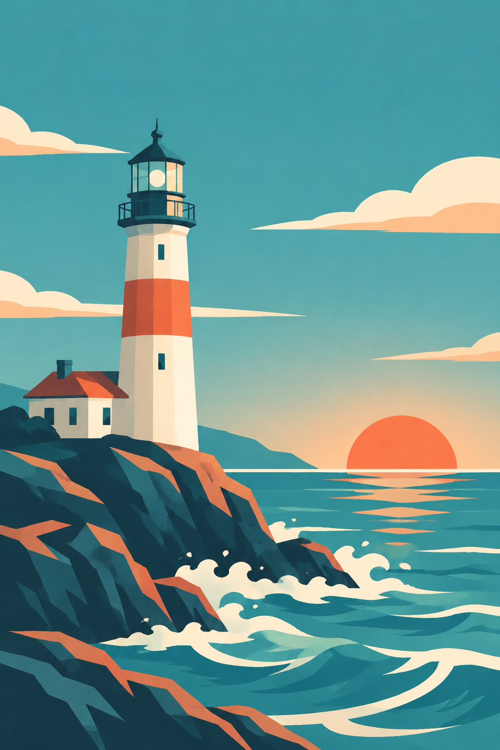 Lighthouse at Sunrise — Flat Poster