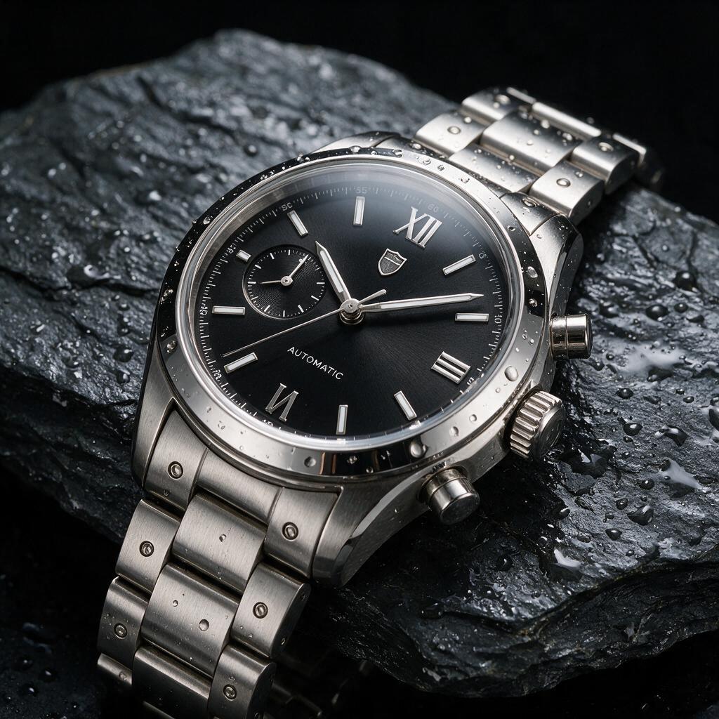 Wristwatch on Wet Slate