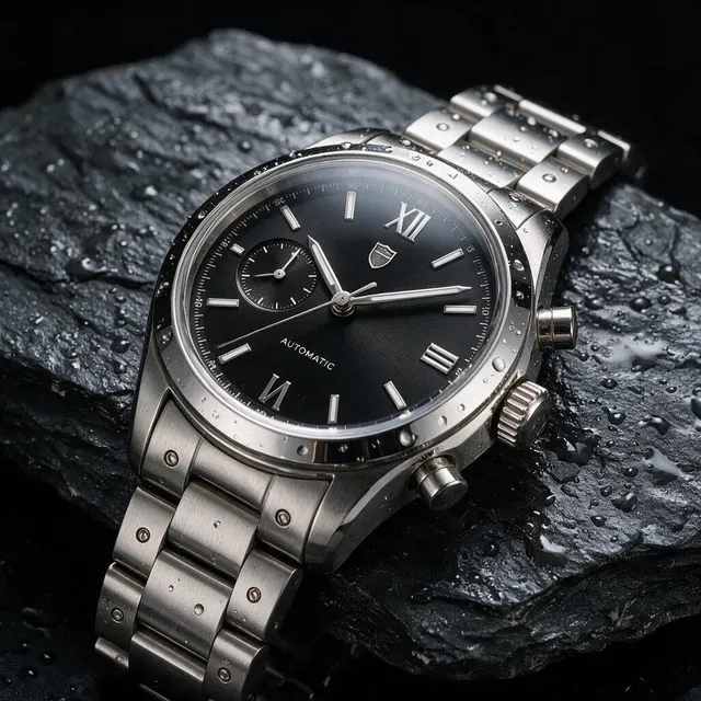 Wristwatch on Wet Slate